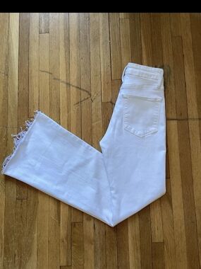 Frame Denim White Flare Jeans with Raw Hem